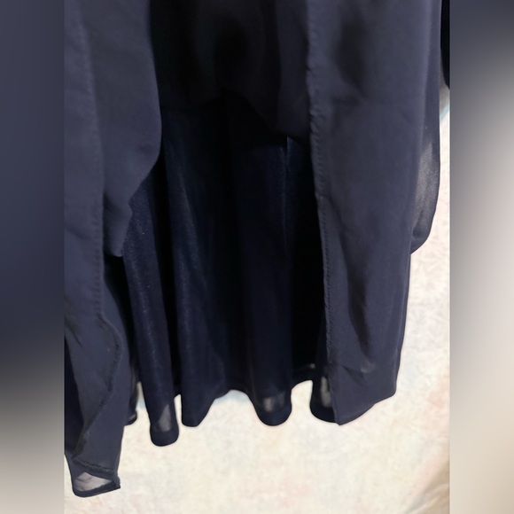 ASOS Navy Long Sheer Sleeve V-Neck Dress with Pearl-Embellished Shoulders, Flowy - Picture 3 of 8